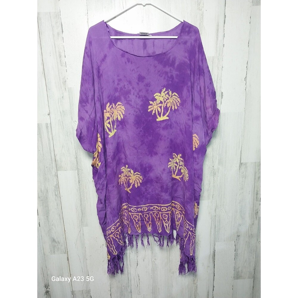 Makai Beach Hawaii Tropical Palm Trees Beach Cover Up Tie Dye Poncho Caftan OS